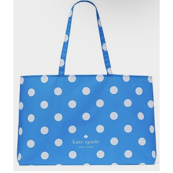 New Kate Spade Tote Blue White Polka Dot 25" x 15" XLarge Shopping Tote - Picture 1 of 4